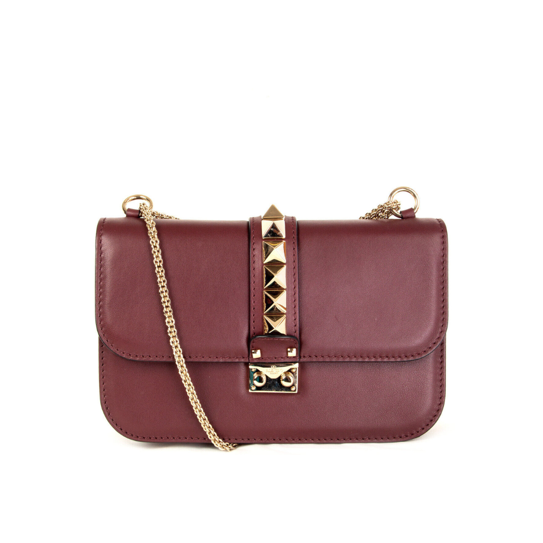 Valentino Rockstud Shopping Bag in Burgundy Patent Leather