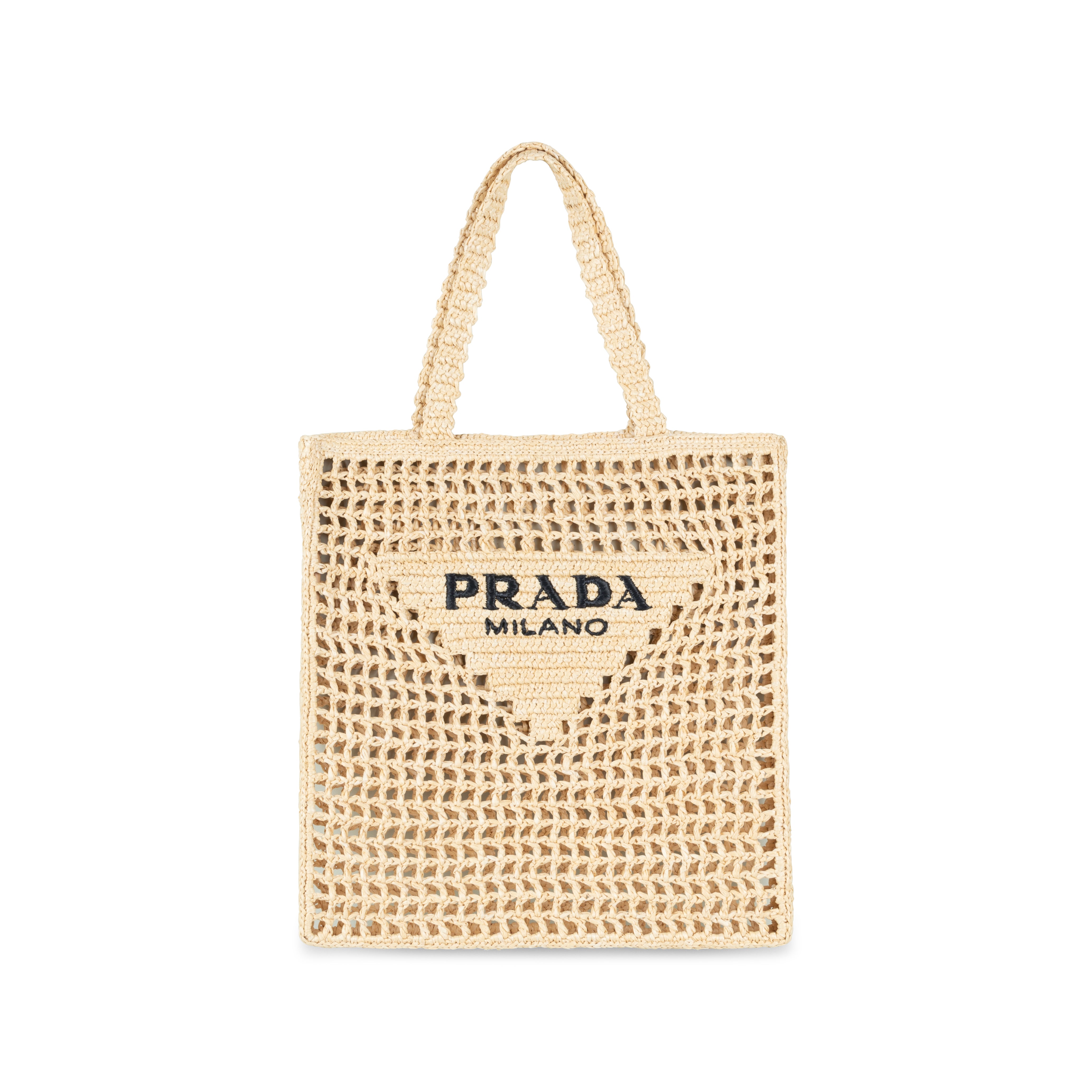 Prada Black logoed crochet tote bag