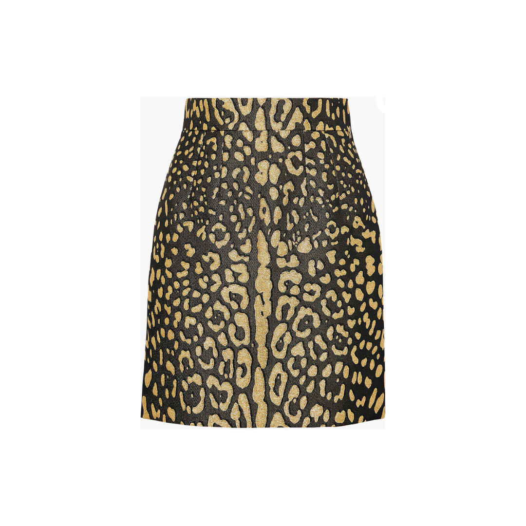 Something Borrowed Dolce &amp; Gabbana Metallic Leopard-Jacquard Mini Skirt to rent, kledingverhuur