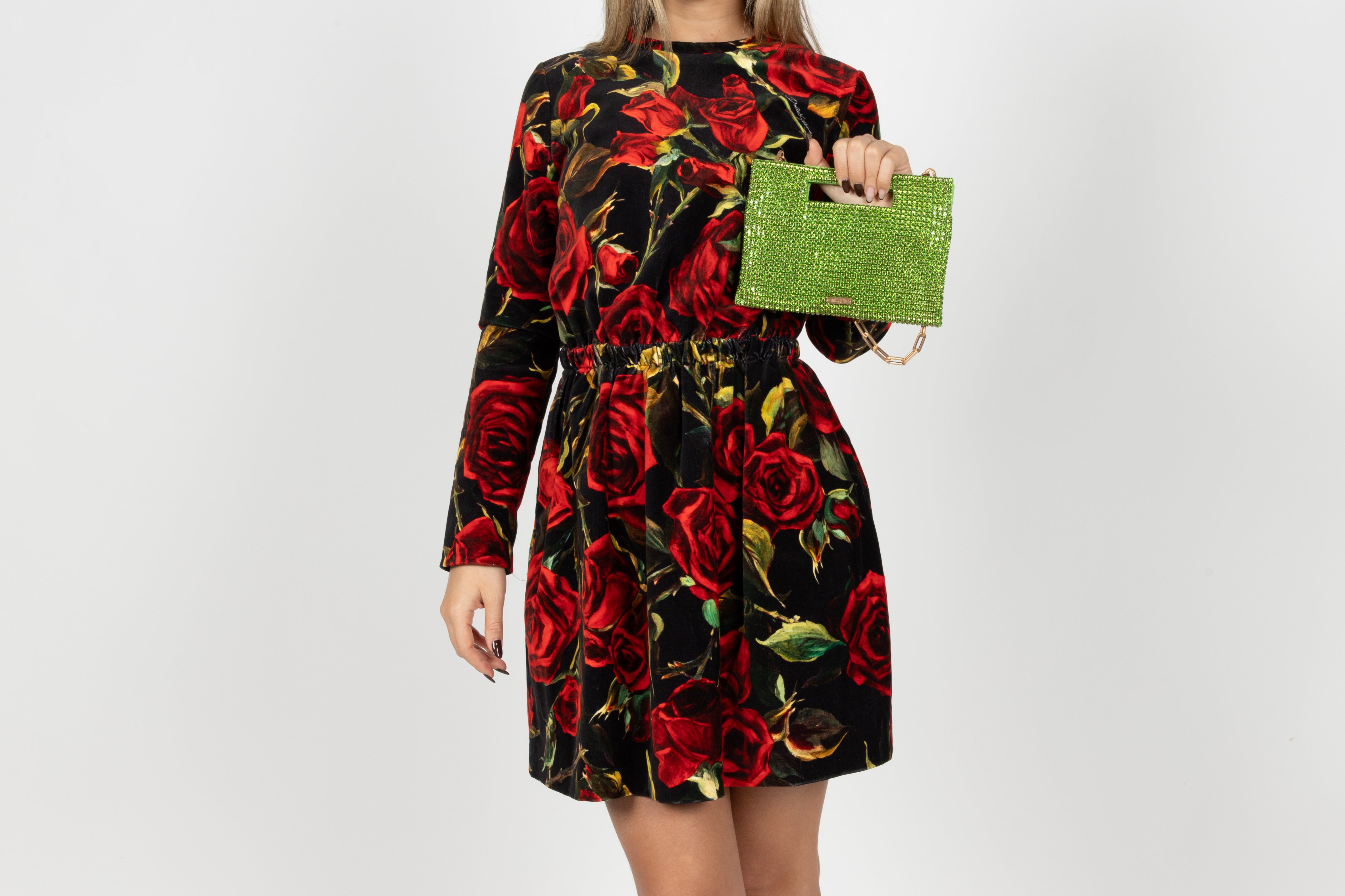 Something Borrowed Dolce & Gabbana Dress with Red Roses to rent, kledingverhuur