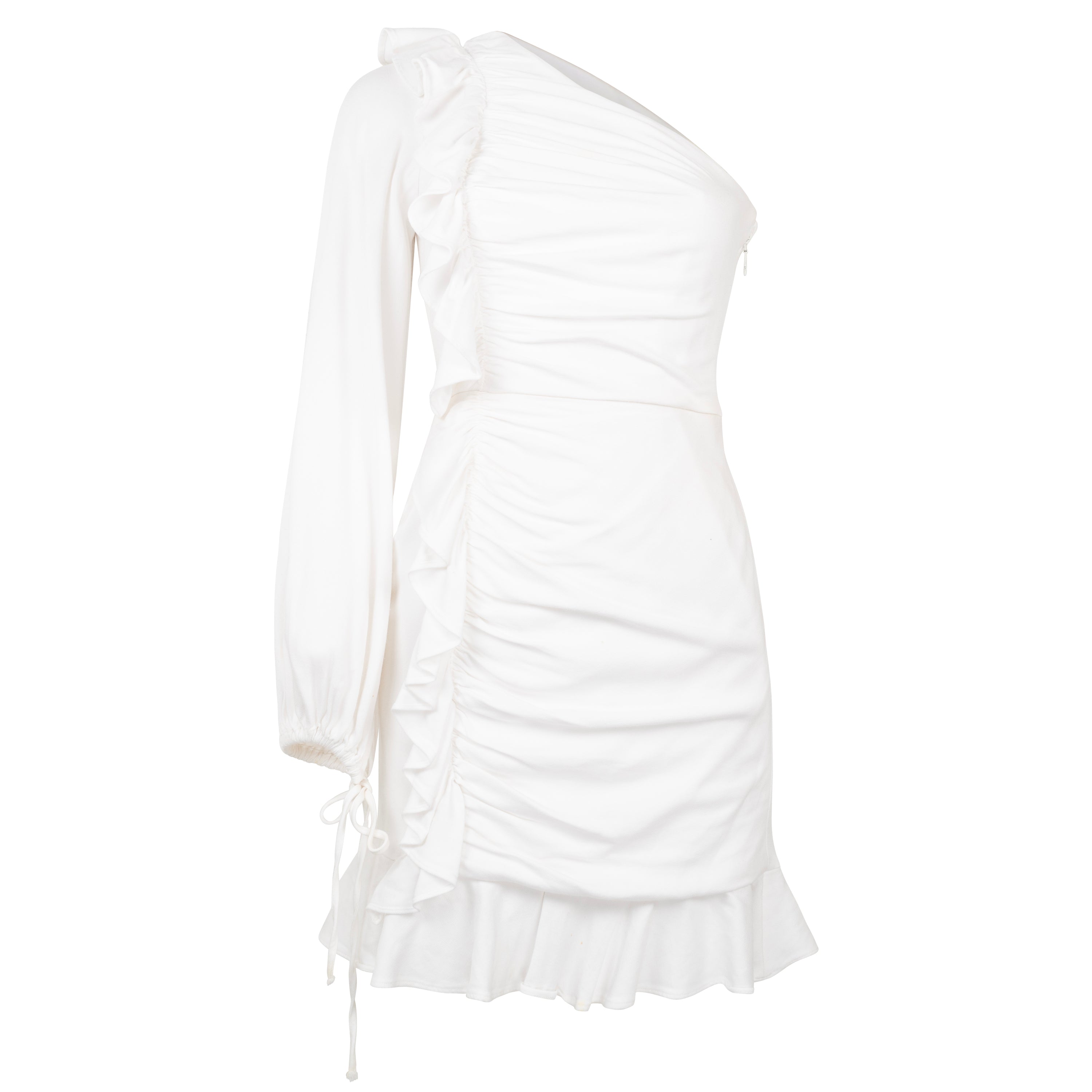 Rebecca Vallance White One Shoulder Mini Dress to rent, date night, Valentine&#39;s day, Girls night. kledingverhuur, België, Nederland