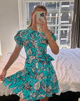Something Borrowed Diane Von Fursentberg Blue Print Mini Dress to rent, kledingverhuur