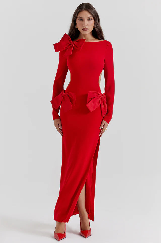  LAVELE Red Bow Maxi Dress by House of CB