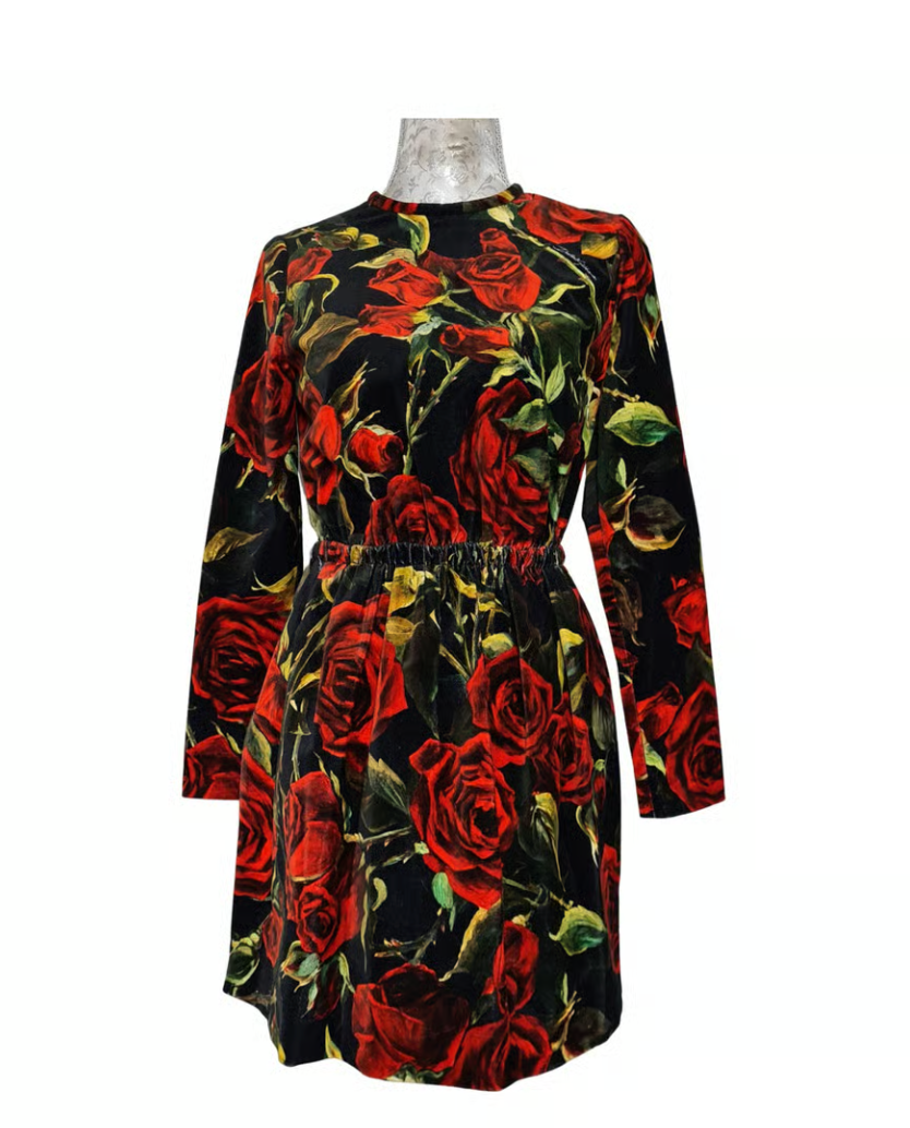 Dolce &amp; Gabbana Dress with Red Roses to rent, Valentine&#39;s day, Girls night, Date night. kledingverhuur, Nederland, België