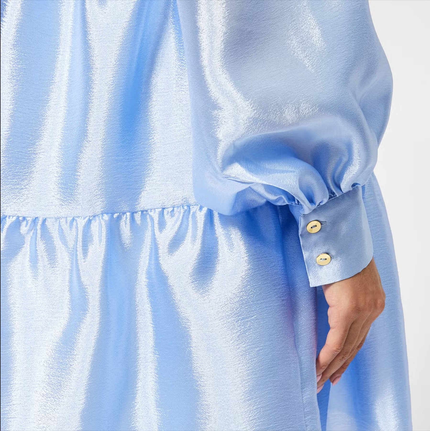 Stine Goya Jasmine Tiered Long-sleeve Shift Dress in Light Blue, available for rent. Features tiered layers and long sleeves in a soft light blue.