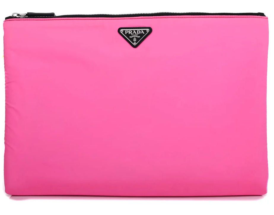 Prada triangle logo pink pouch, pouch prada, pink pouch
