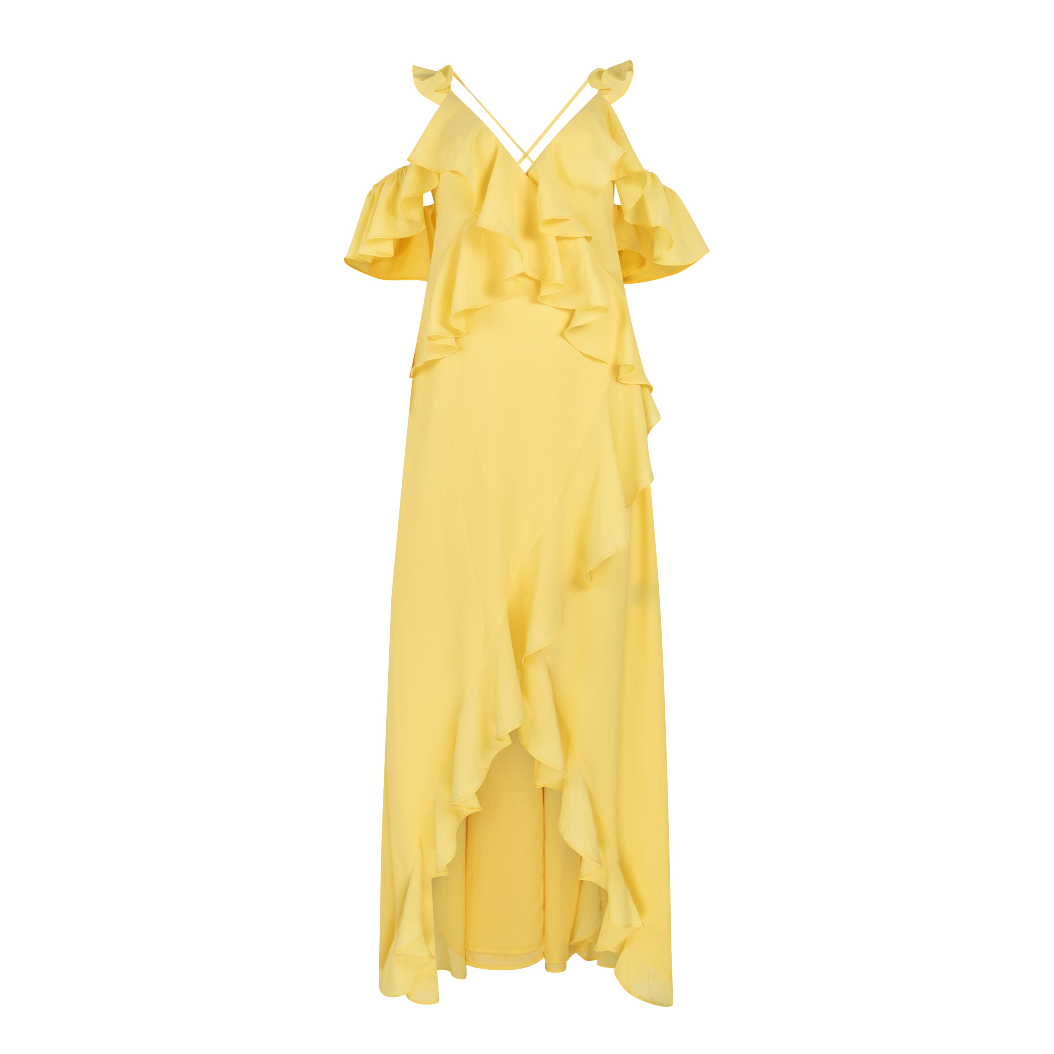 Something Borrowed Michael Costello Yellow Maxi Dress to rent, kledingverhuur