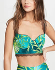 Versace Jungle Print Silk Bralette Top, featuring a vibrant jungle print on luxurious silk fabric. Perfect for making a statement. Available for rent.