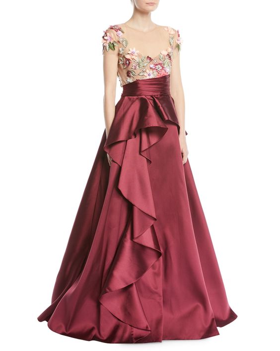 Something Borrowed Marchesa Notte 3D floral embroidered ball gown to rent, kledingverhuur