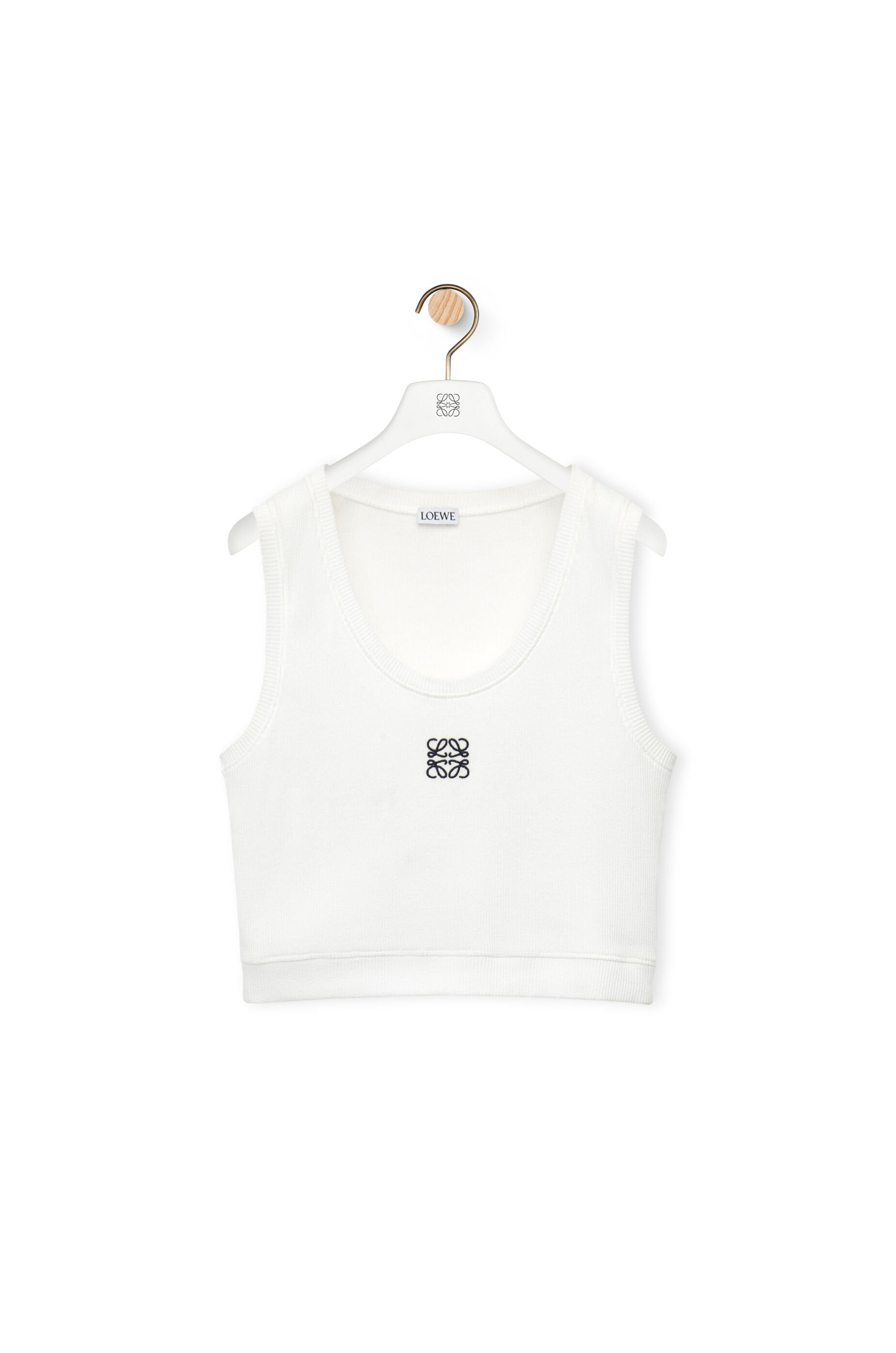 Something Borrowed. White ribbed tank top with LOEWE logo embroidery.