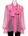 Something Borrowed Dolce and Gabbana Ruffle Pussy-Bow Blouse In Pink to rent, kledingverhuur