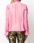 Something Borrowed Dolce and Gabbana Ruffle Pussy-Bow Blouse In Pink to rent, kledingverhuur