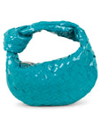 Something Borrowed Bottega Veneta Mini Jodie Blue PVC to rent - Designer tas huren Nederland, België