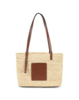 Something Borrowed Loewe Small Square Basket bag in raffia and calfskin Nude to rent, kledingverhuur